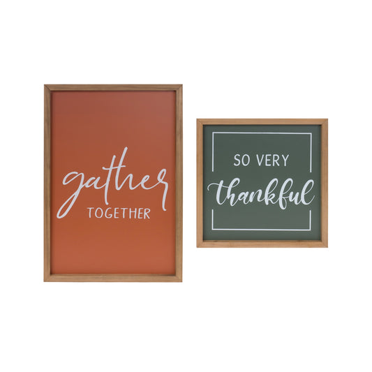 Gather and Thankful Sign (Set of 2) 12"SQ, 12"L x 18"H Wood/MDF